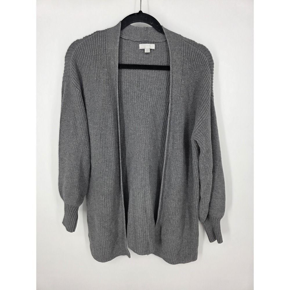14th & Union Women Gray Ribbed Knit‎ Open Front Cardigan Cotton Sweater MEDIUM